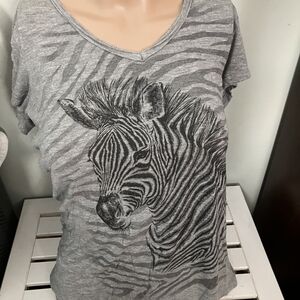 Gray Zebra Print V-Neck T-Shirt